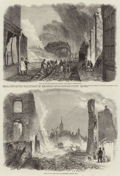 Rovine del grande incendio a Gravesend da John Skinner Prout